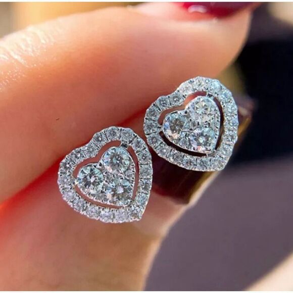The Dainty Hearts stud 925 and white sapphire earrings - Picture 1 of 5